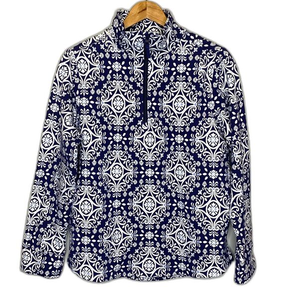 Vera Bradley Womens French Terry Quarter Zip Pullover Steel Blue Medallion - Picture 1 of 13